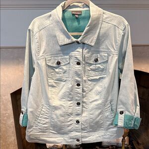 Roz & Ali Light Blue Denim Jacket with Teal Details size 18/20